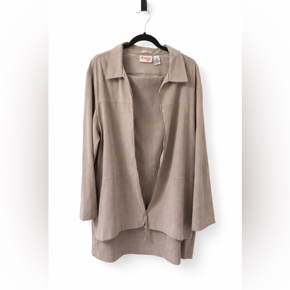 Joanna Plus Taupe Faux Suede Jacket & Skirt Set Stretch Size 2 X